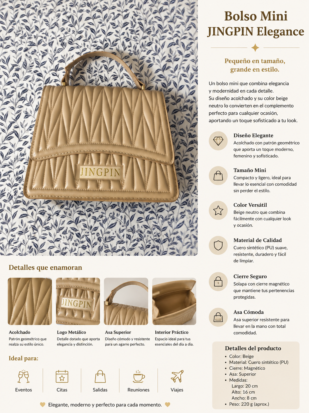 Bolso Mini JINGPIN Elegance Beige