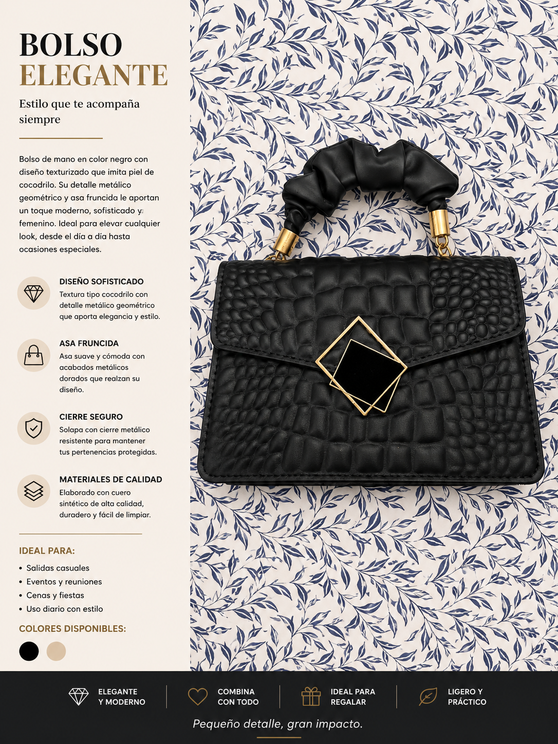 Bolso Elegante Negro Texturizado