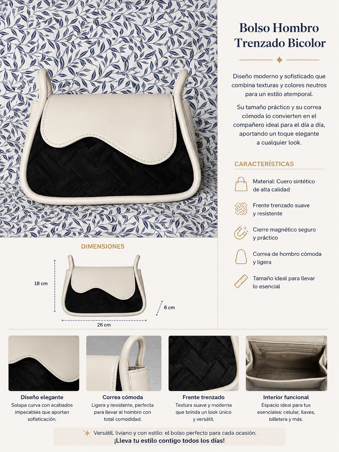 Bolso Hombro Trenzado Bicolor