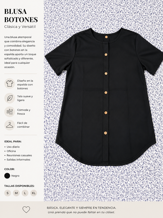 Blusa Casual Elegante con Botones Decorativos