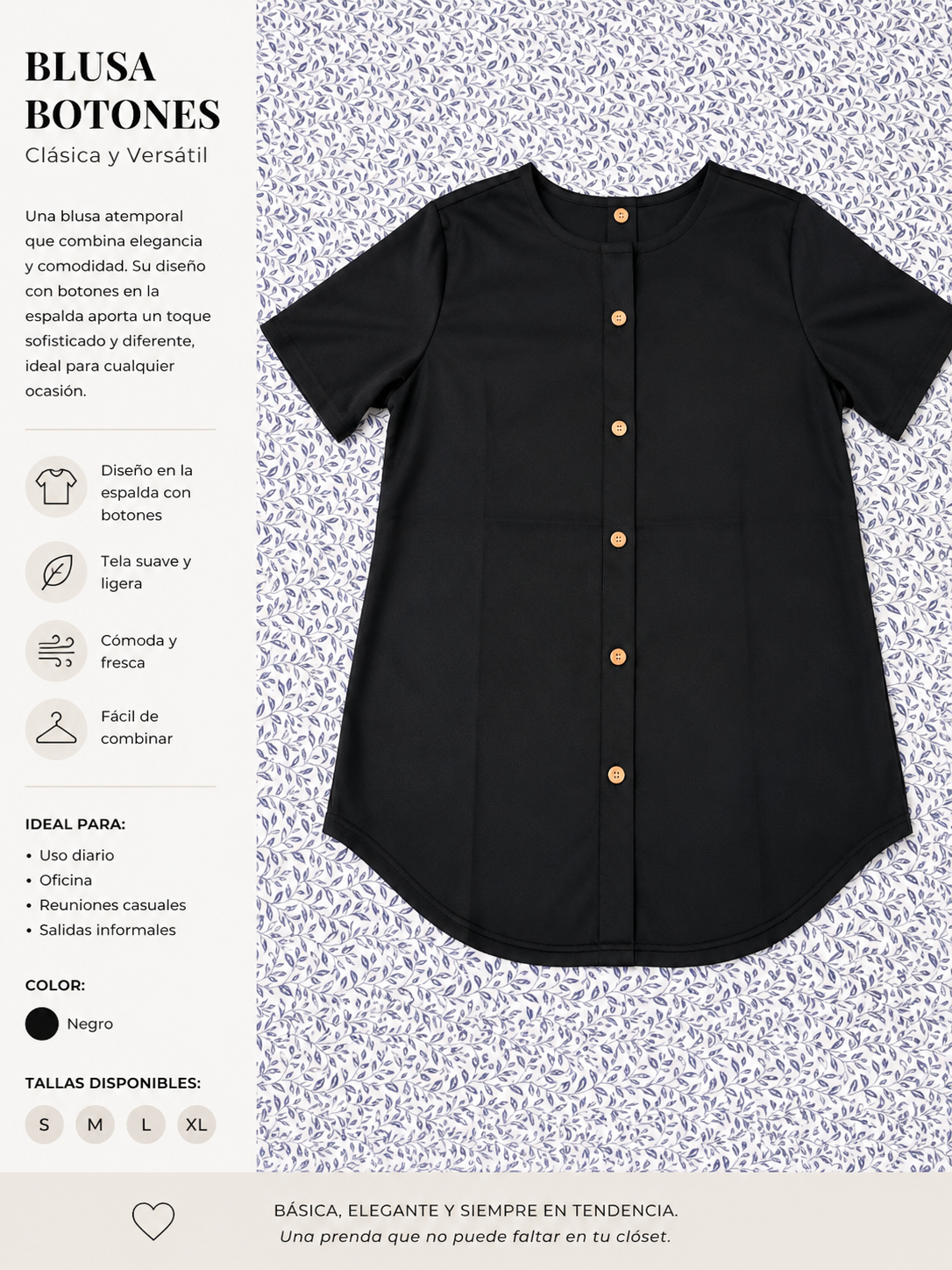 Blusa Casual Elegante con Botones Decorativos