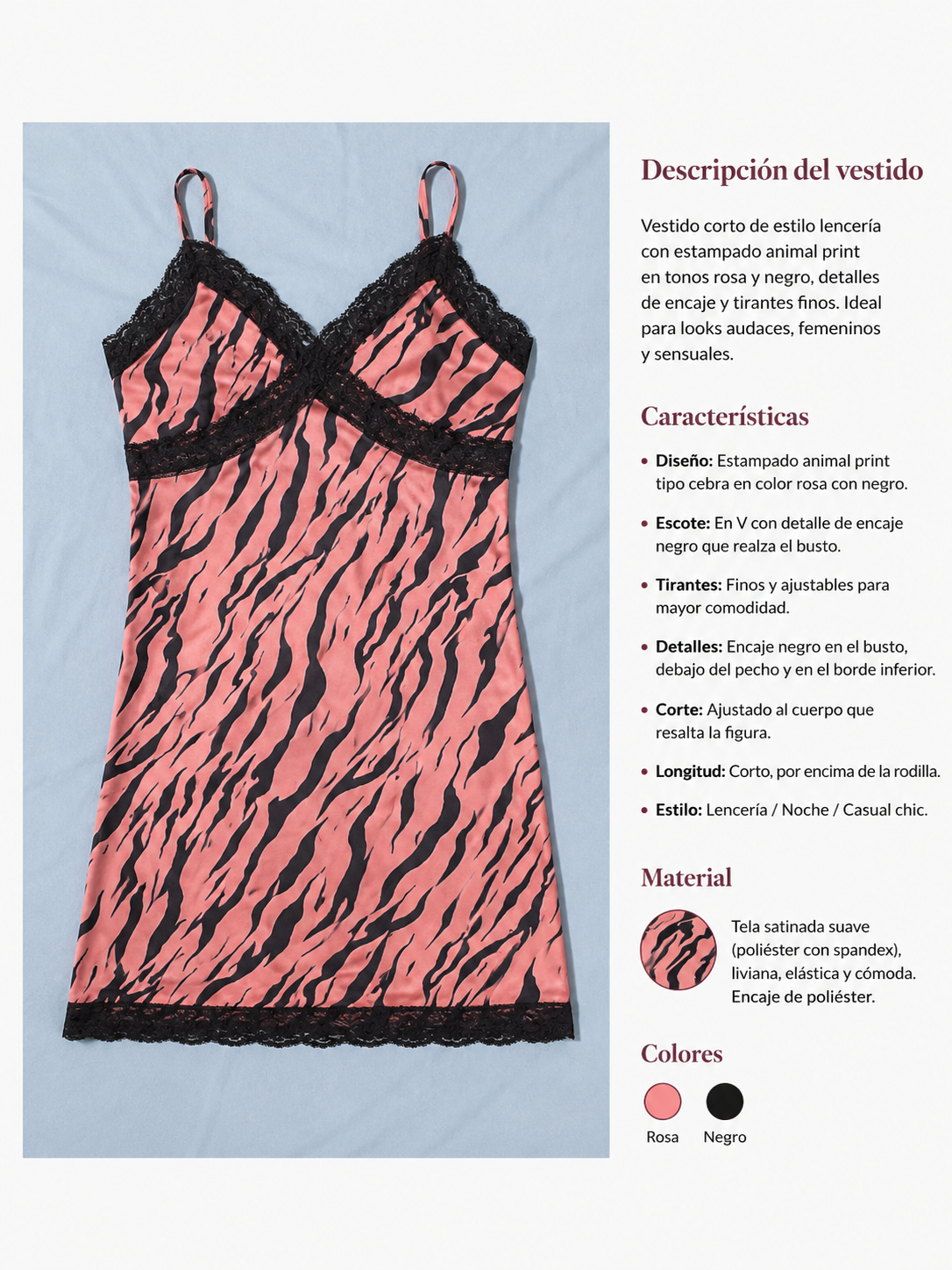 Vestido corto de estilo lencería con estampado