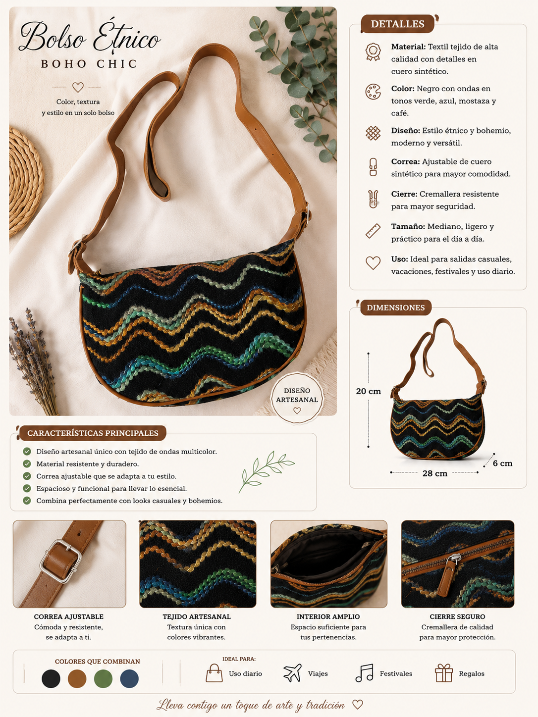 Bolso Étnico Boho Chic para Mujer