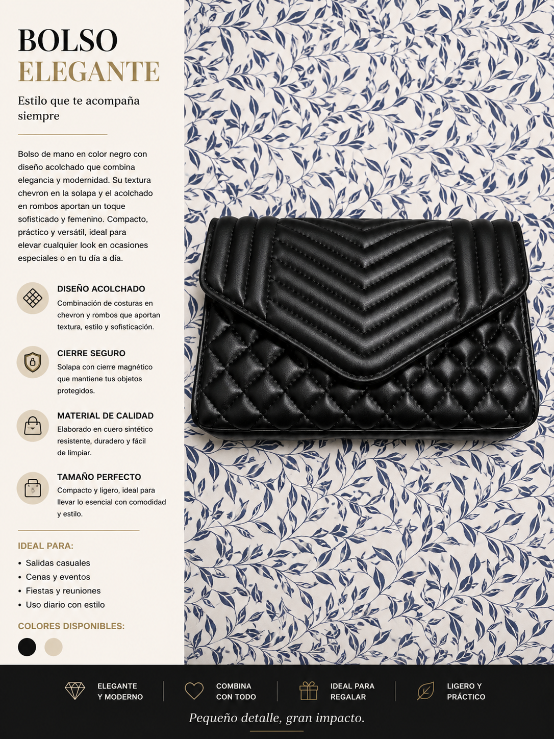 Bolso Elegante Acolchado Negro