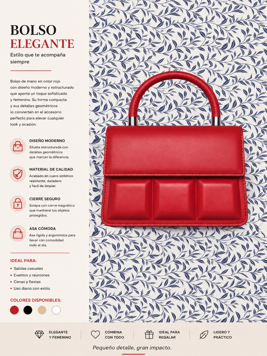 Bolso de Mano Elegante Rojo