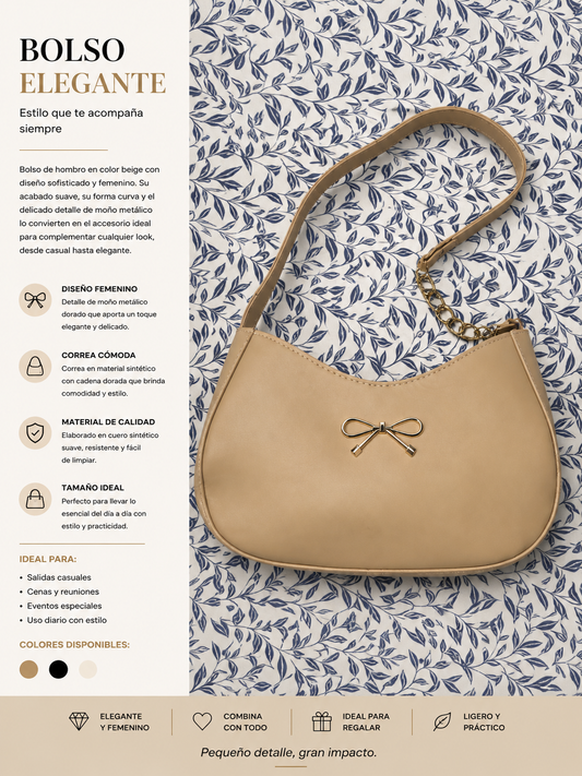Bolso de Hombro Elegante Beige