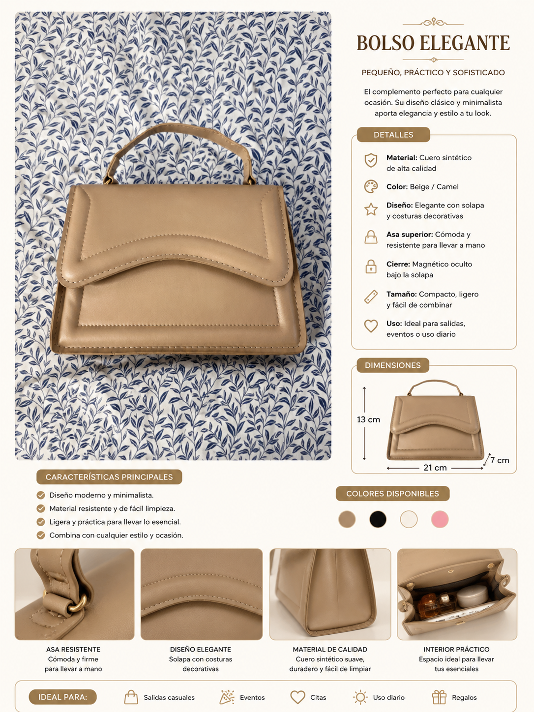 Bolso Elegante Beige para Mujer