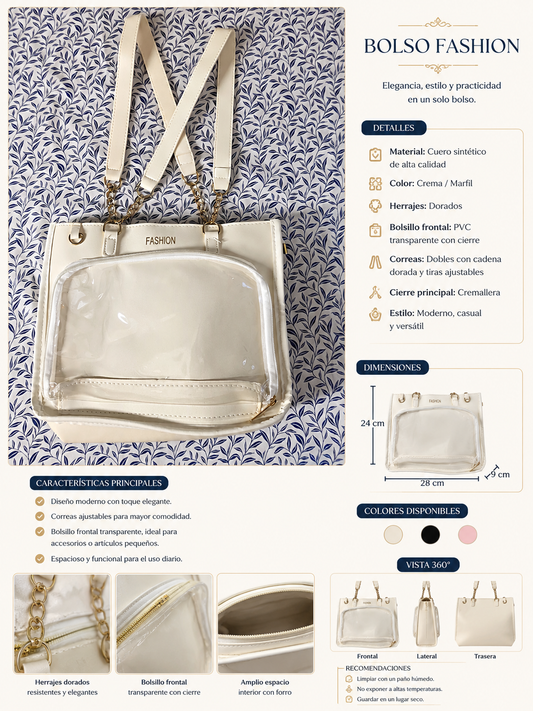 Bolso Fashion Transparente Elegante – Color Marfil