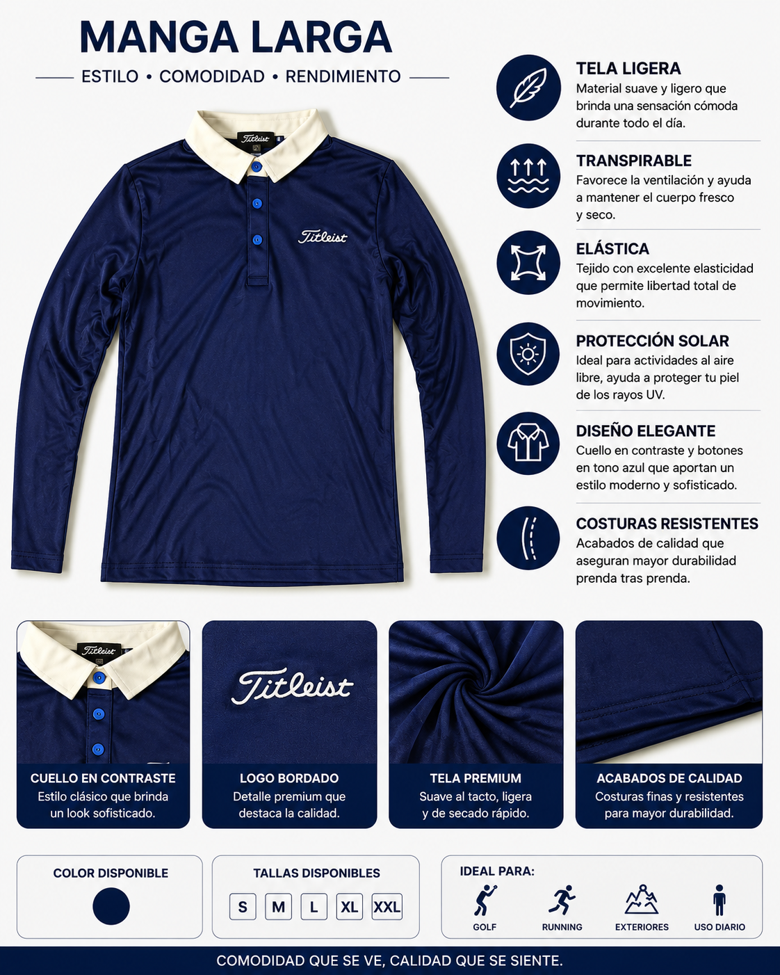 Camiseta Titleist de Manga Larga – Azul Marino