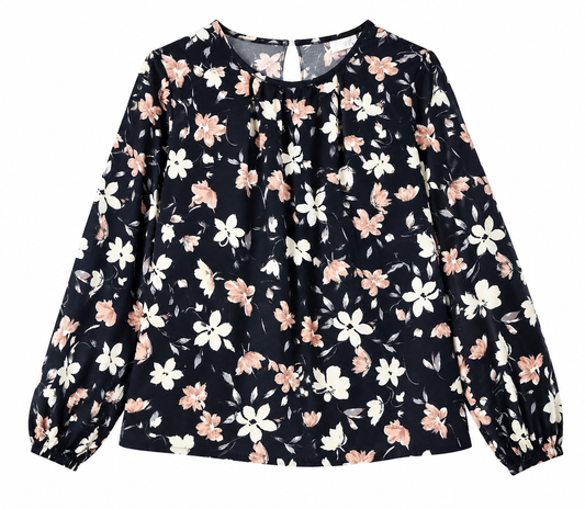 Blusa Floral Elegante de Manga Larga para Mujer