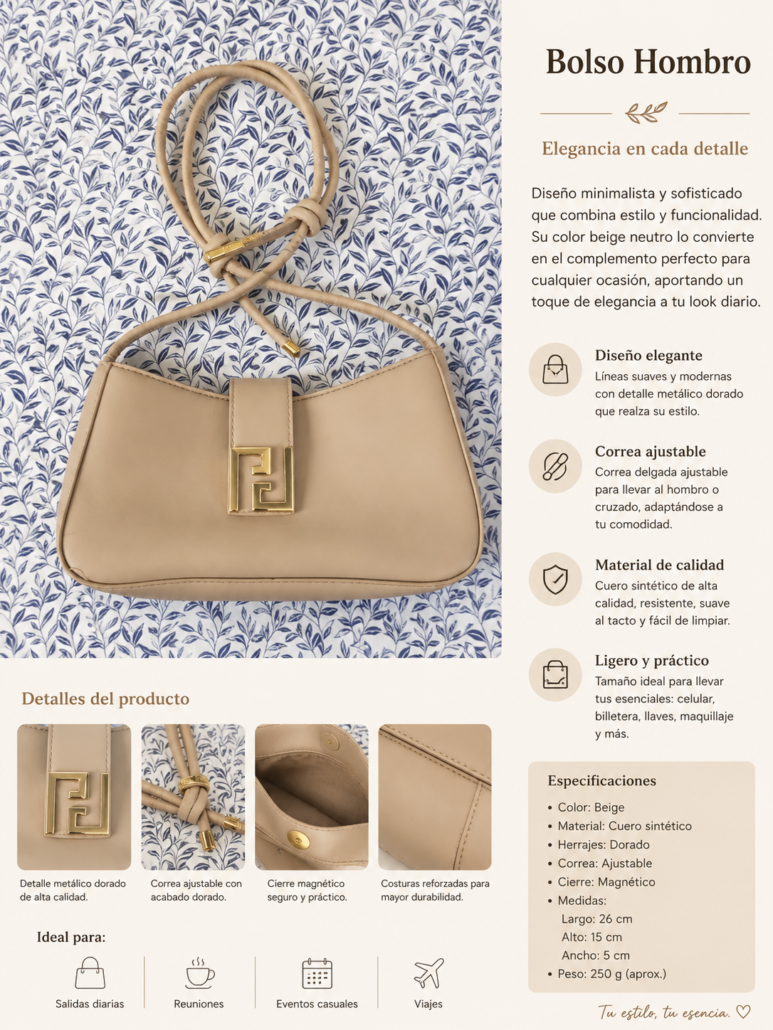 Bolso Hombro Beige Elegance