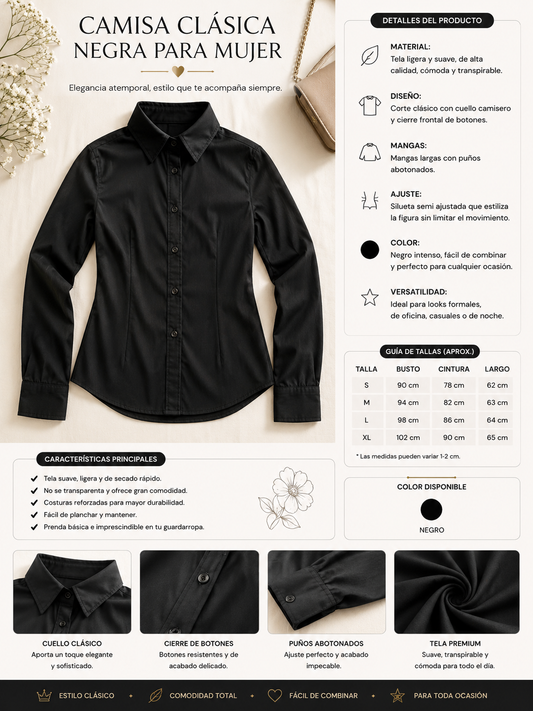 Camisa Clásica Negra para Mujer