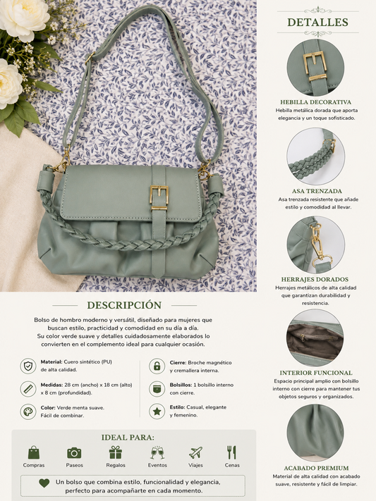 Bolso Verde Menta con Asa Trenzada