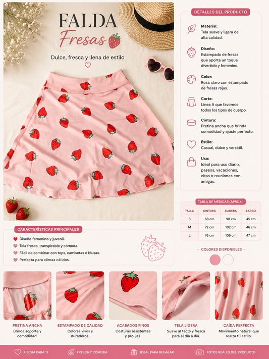 Falda Estampada de Fresas para Mujer 🍓