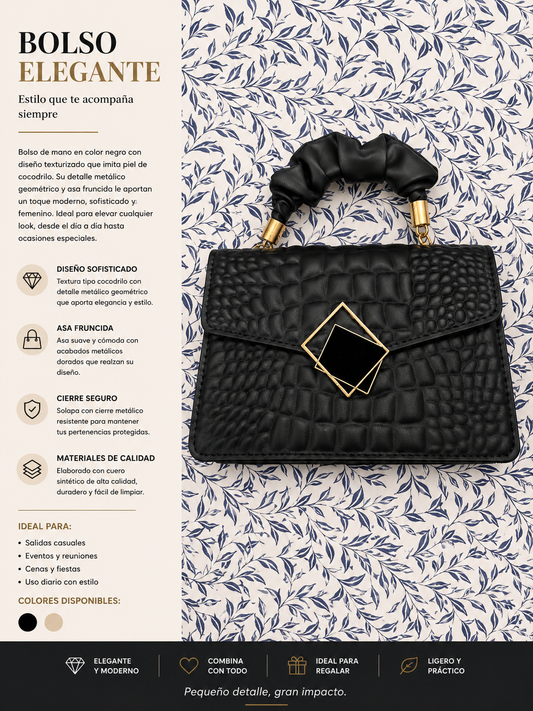 Bolso Elegante Negro Texturizado