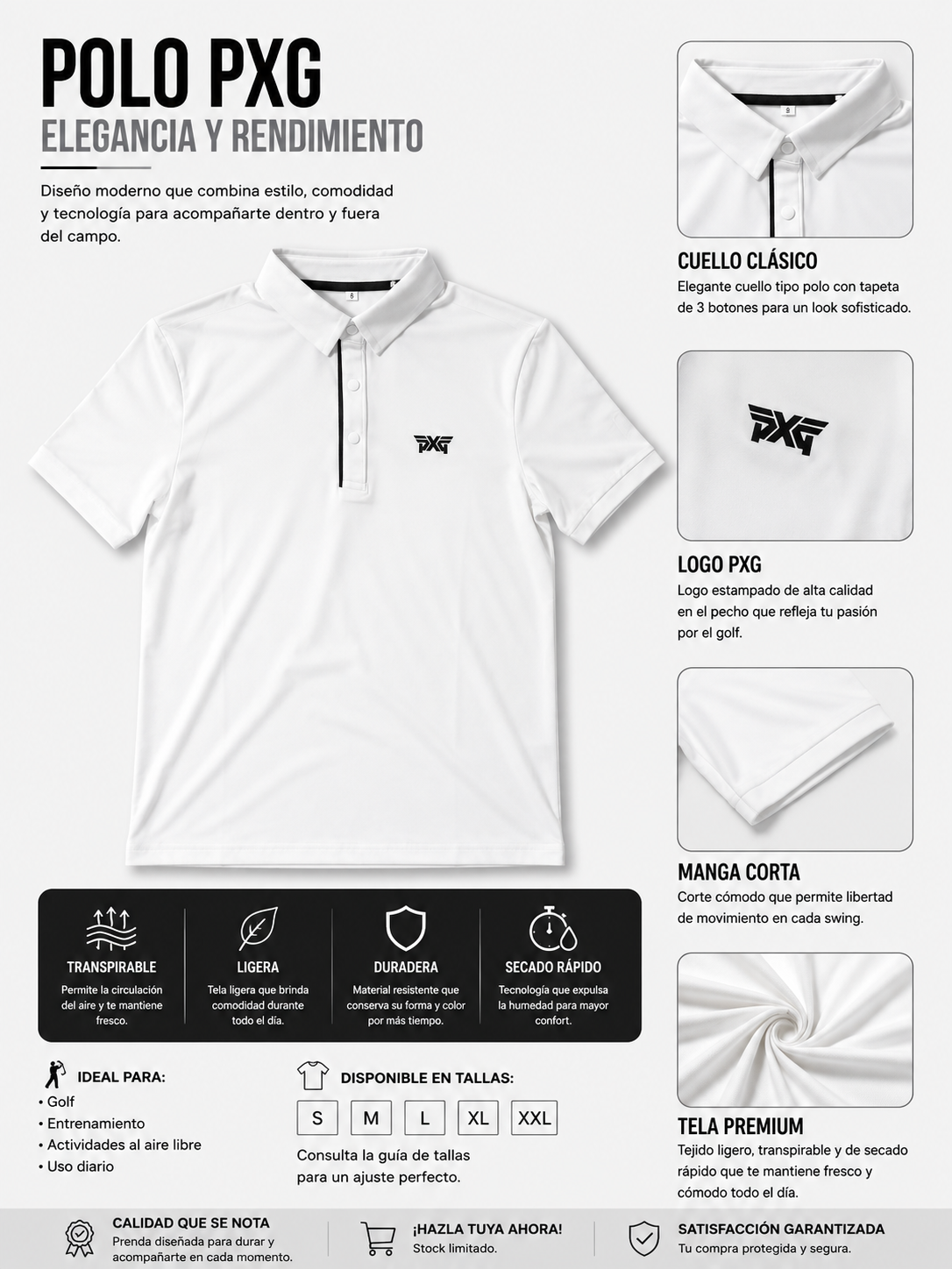 Camisa PXG Masculina Blanca de Manga Corta