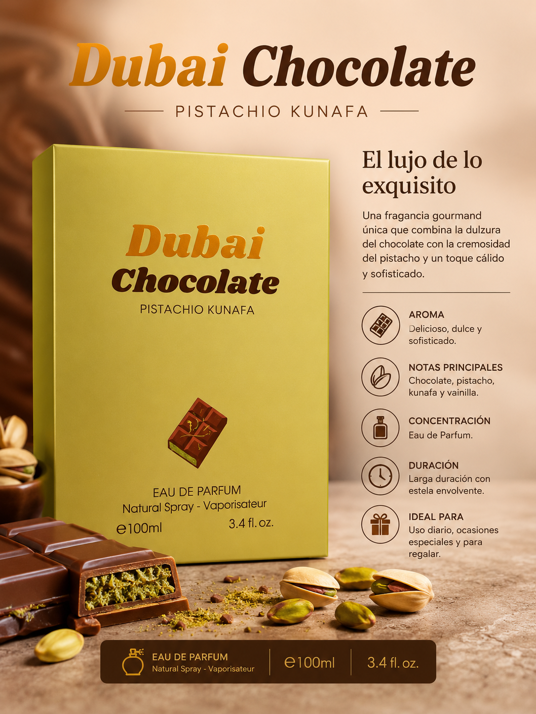 Dubai Chocolate Pistachio Kunafa – Eau de Parfum 100 ml
