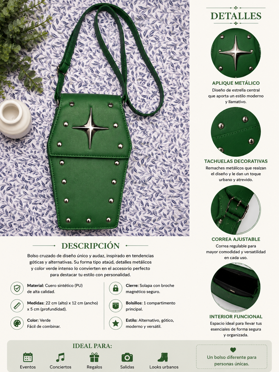 Bolso Cruzado Verde Estilo Urbano