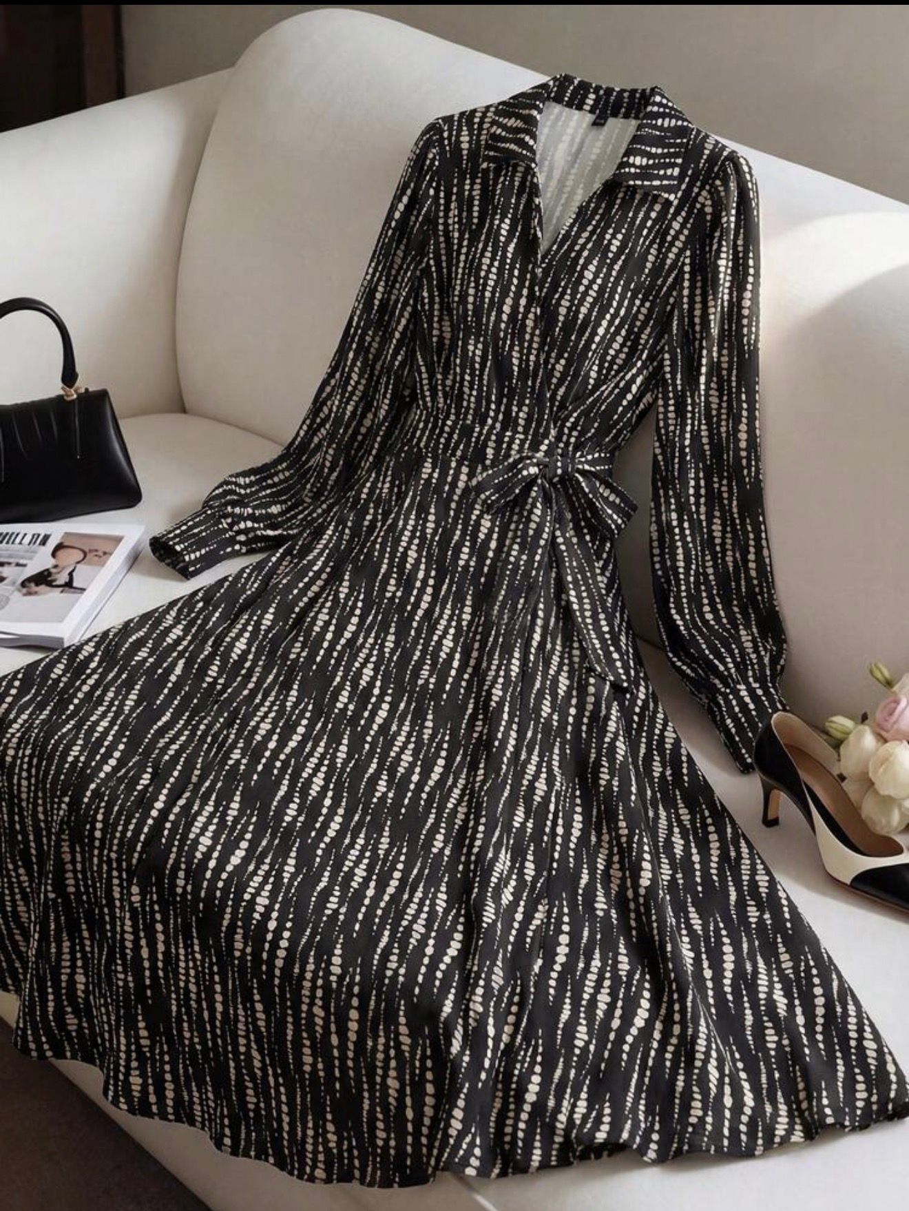 Vestido largo de mujer talla grande de manga larga con estampado