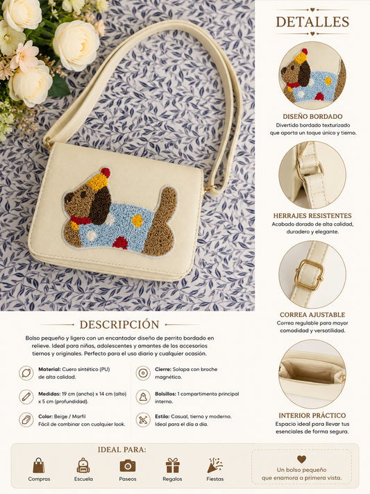 Bolso Infantil Perrito Bordado – Color Marfil