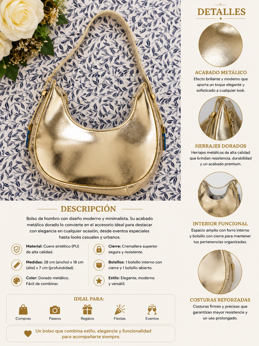 Bolso Hobo Metálico Dorado