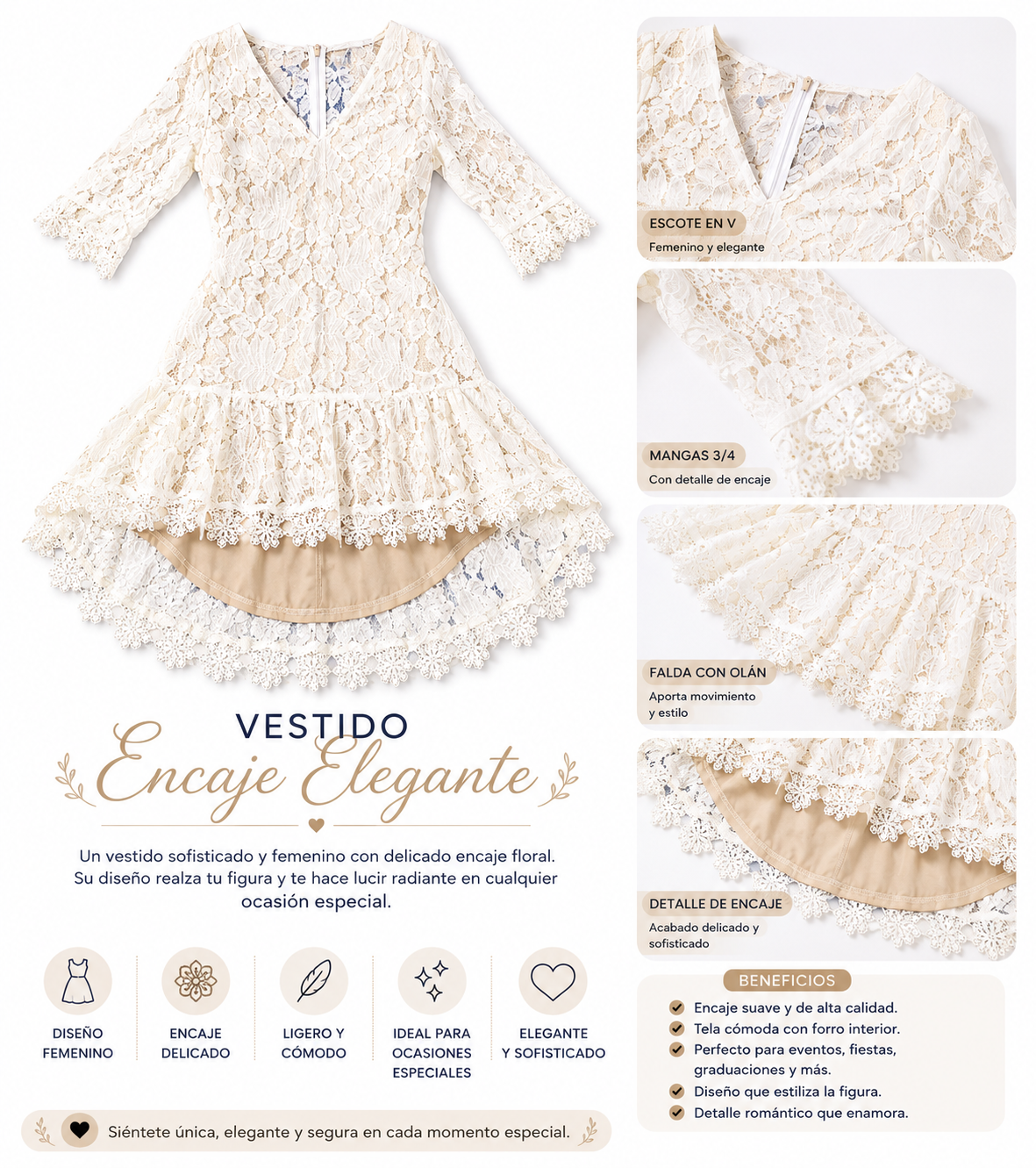 Vestido de Encaje Elegante para Mujer