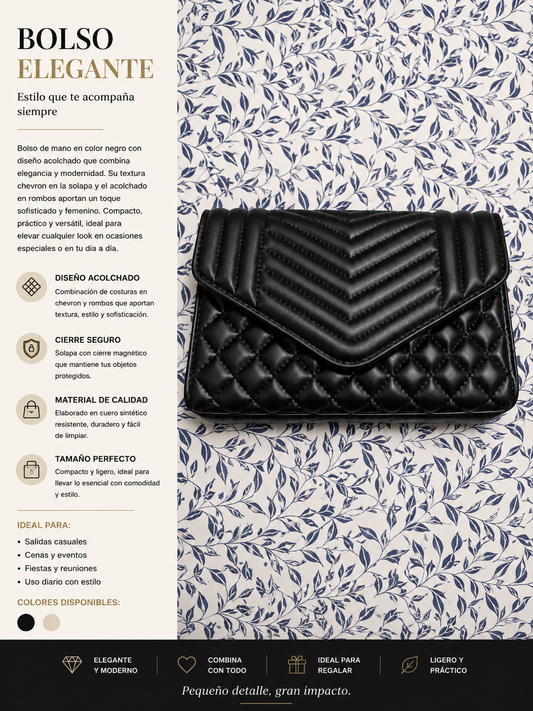 Bolso Elegante Acolchado Negro