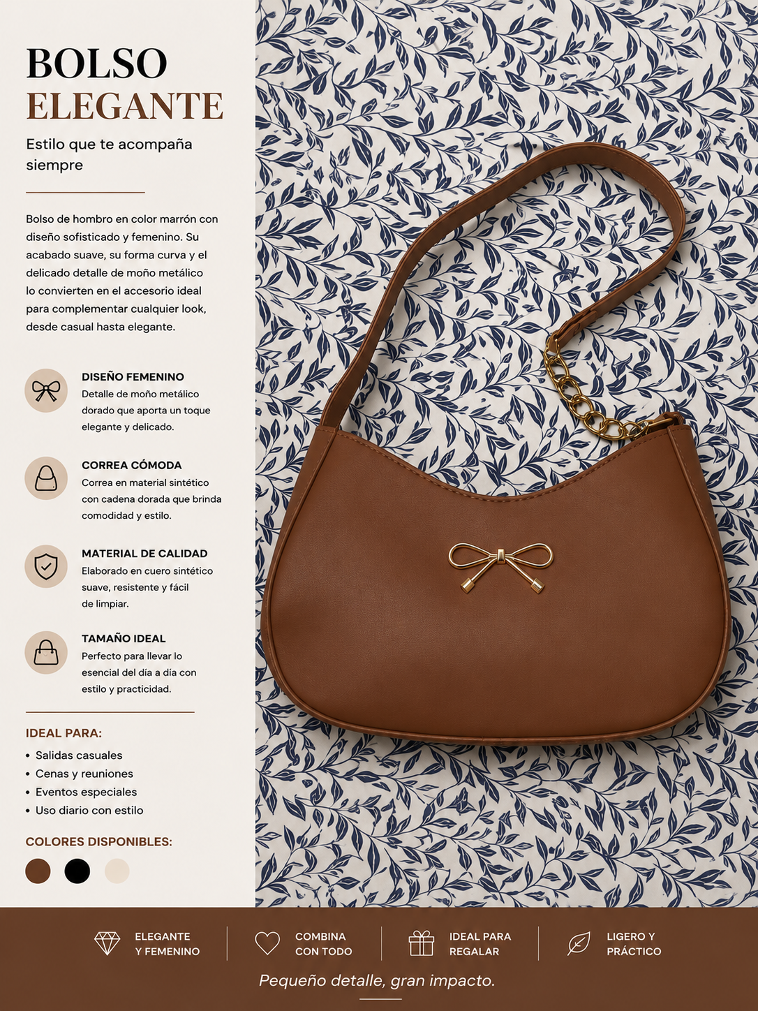 Bolso de Hombro Elegante Beige