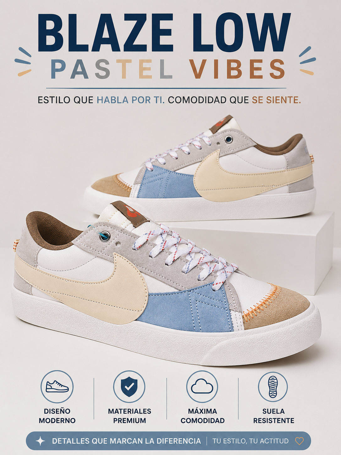 Zapatillas Blaze Low Pastel Vibes 🤍💙👟