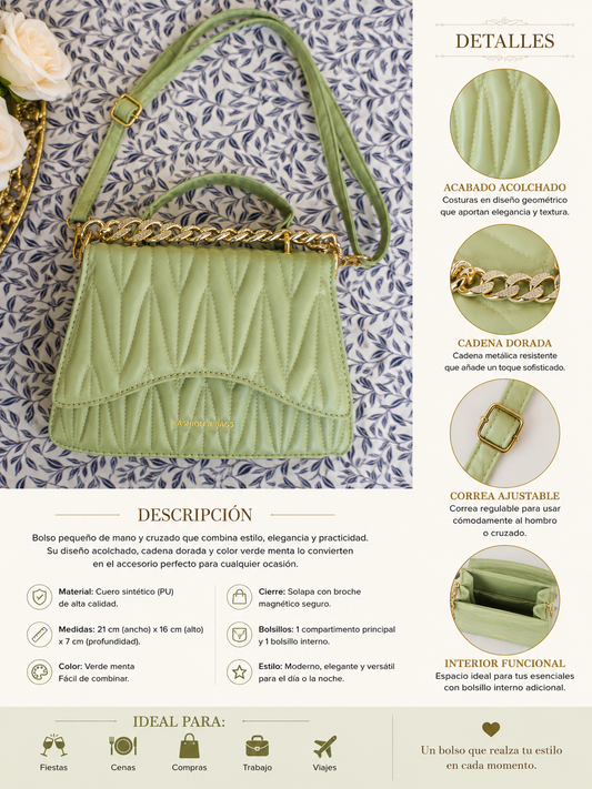 Bolso Elegance Verde Menta con Cadena Dorada