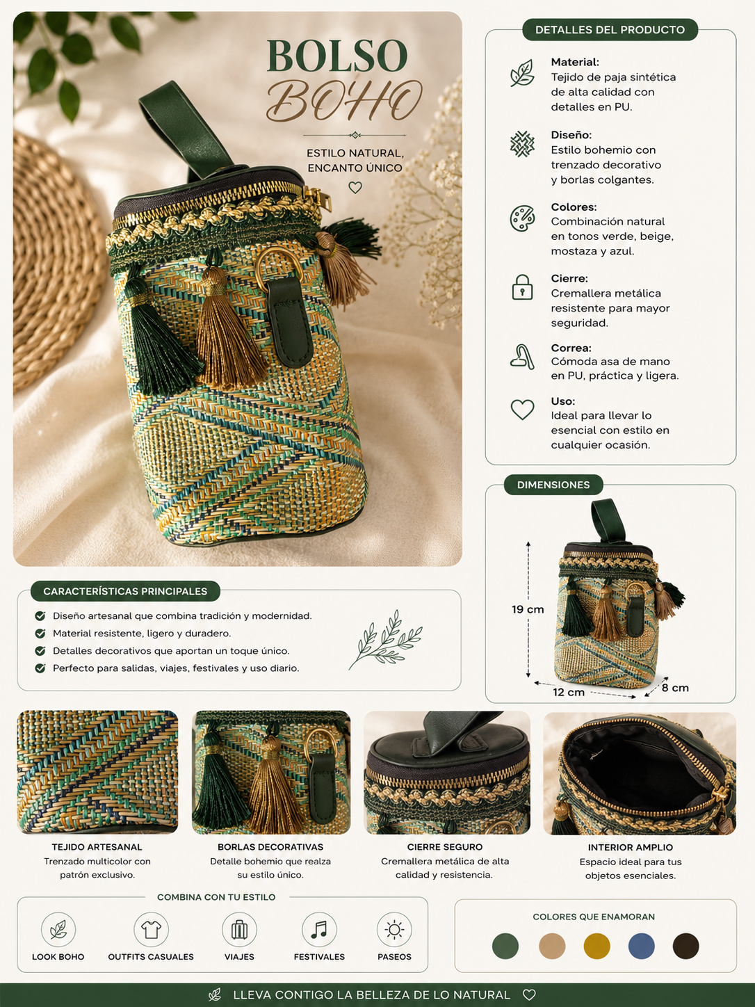 Bolso Boho Artesanal con Borlas Decorativas